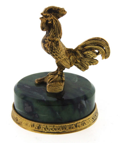 Sterling Silver, Gold Overlay & Jade Rooster Circa 1960