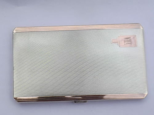Fine Art Deco 222g Solid Sterling Silver & Gold Cigarette Case - Birmingham 1937