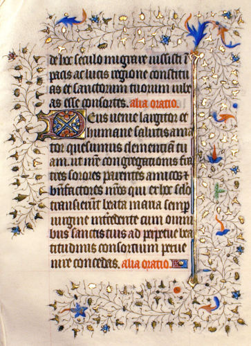 Lovely Medieval Illuminated Manuscript Book of Hours Leaf Circa 1420 - Gold, Prayers