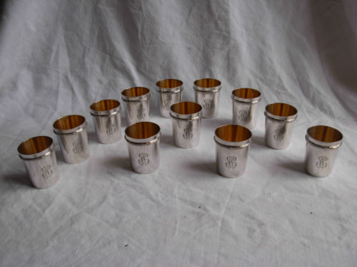Antique French Sterling Silver Liquor Goblets, Set of 12, Late 19th
