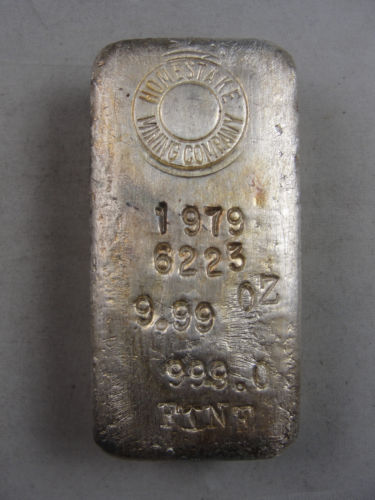 9.99 Troy Ounce Homestake Mining Company Vintage Poured Loaf Style Silver Bar Dated 1979