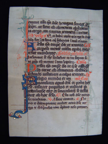 Medieval French Illuminated Manuscript Leaf, Circa 1300 AD