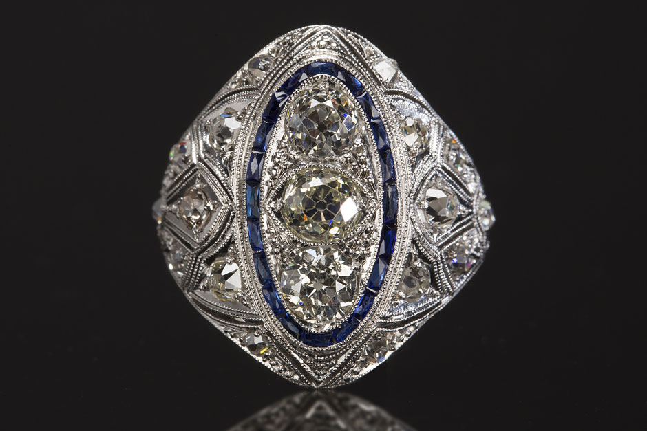 Art Deco Ring Set with Old European Cut Diamonds
