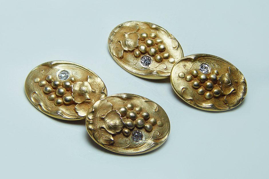 Antique 14 Karat Gold Art Nouveau Diamond Cufflinks