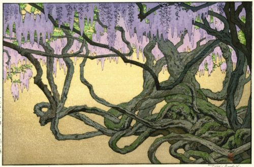Vintage Japanese Shin Hanga Woodblock Print by Toshi Yoshida - Wisteria at Ushijima
