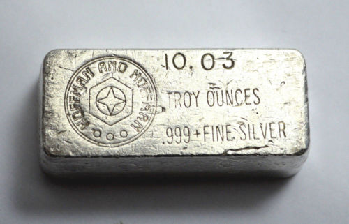 Vintage 10.03 Troy Ounce Hoffman & Hoffman Silver Bar