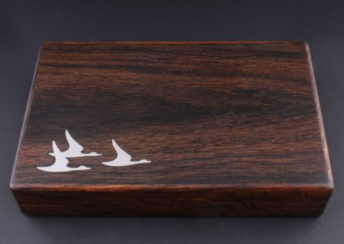 Mid Century Scandinavian Bog Oak Box with Silver Inlay