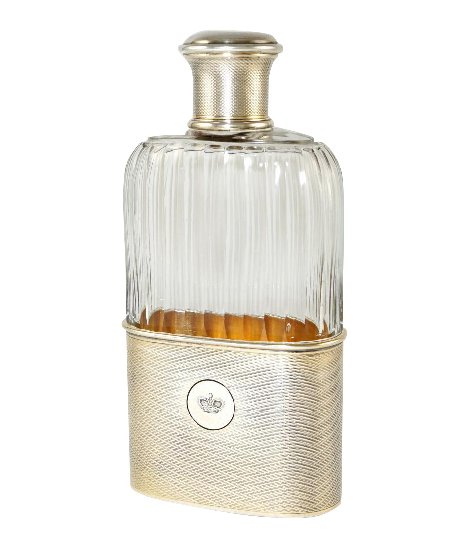 Silver and Glass WWI Era French Liquor Flask