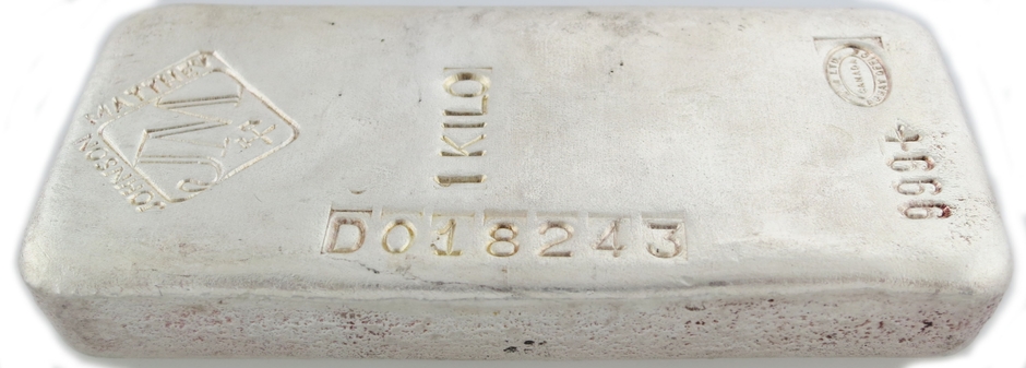 Old Poured 1 Kilo Johnson Matthey Silver Bar