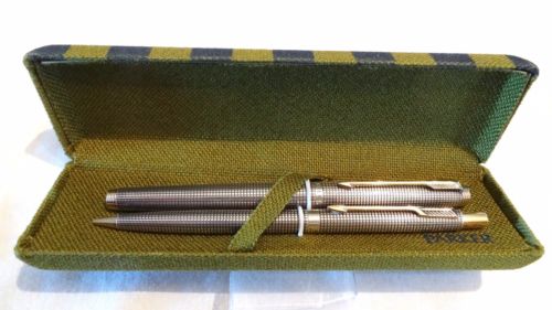 1960s Sterling Silver Parker 75 Flat Top Fountain Pen & Mechanical Pencil Set