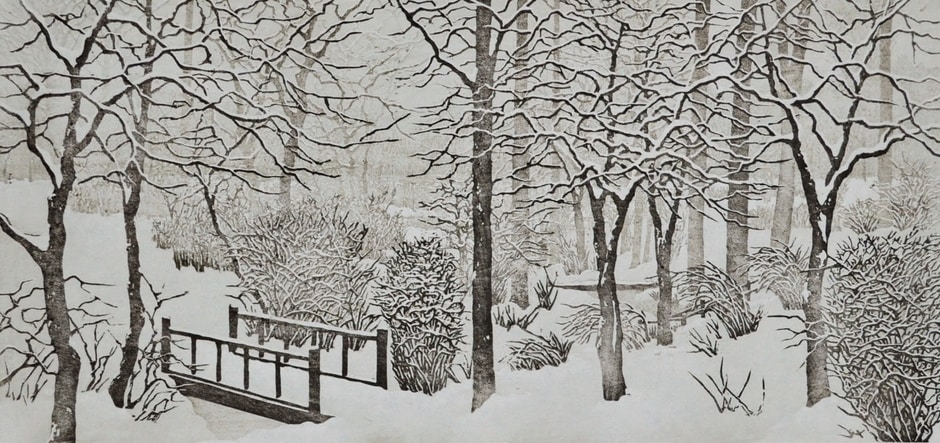 Limited Edition Landscape Woodblock Print Titled "Snow Day"