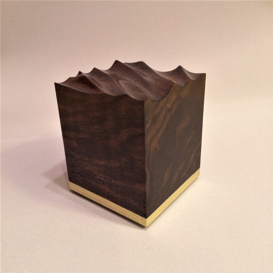 Hand-Carved Contemporary Walnut Sculpture with Brass Base