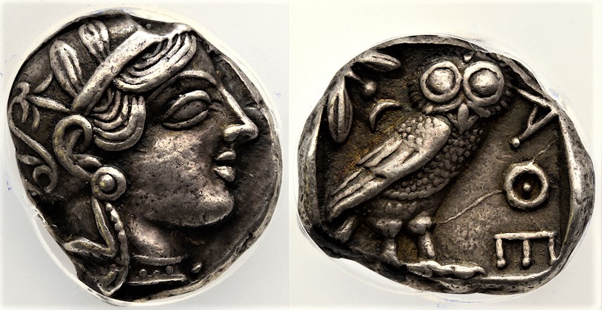 Ancient Silver Athenian Tetradrachm, 5th Century BC