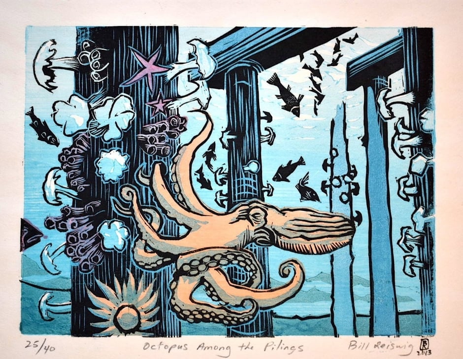 Bill Reiswig Nature Print Titled "Octopus Among the Pilings"