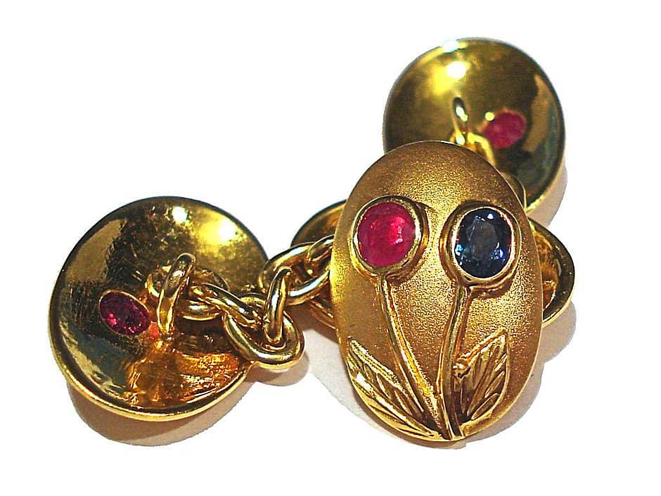 18K Gold Retro Cufflinks with Rubies and Sapphires