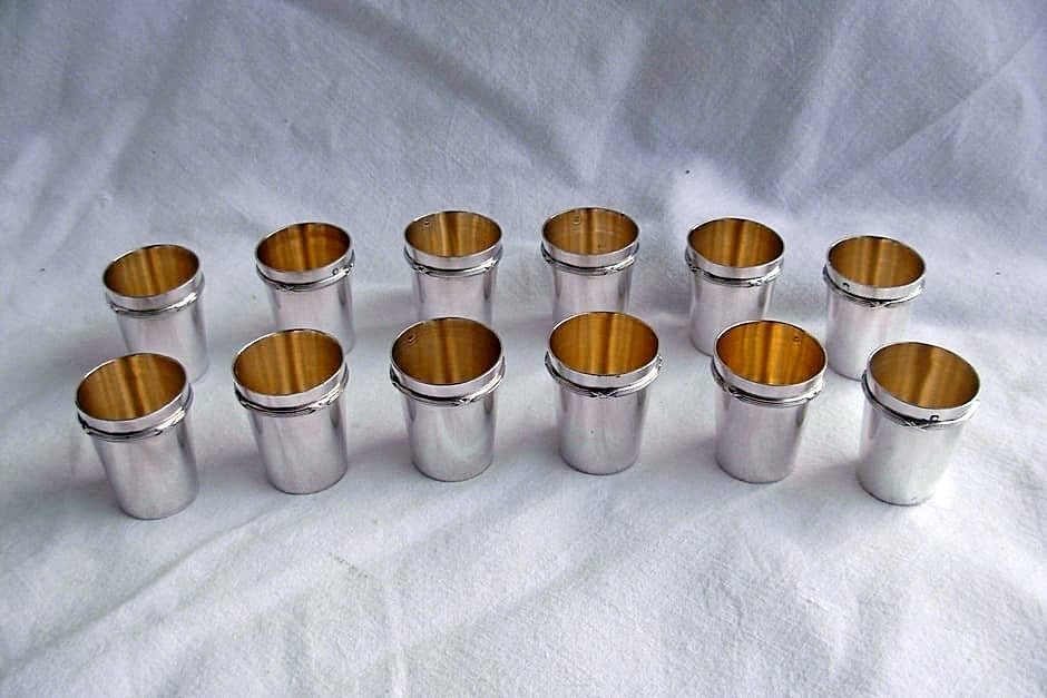 Set of 12 Antique French Liquor Cups in 1st Quality Silver