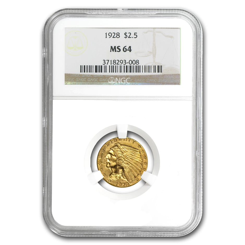 NGC & PCGS Certified MS-64 $2.5 Indian Head Gold Coins